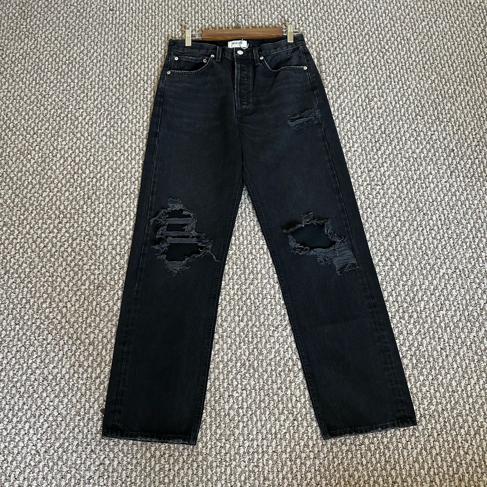 Agolde High Rise Straight Leg Ripped Black Wash Jeans Women’s Size 27